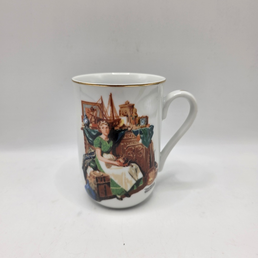 Norman Rockwell Museum Mug White Gold Trim Dreams In The Antique Shop 1985 Japan